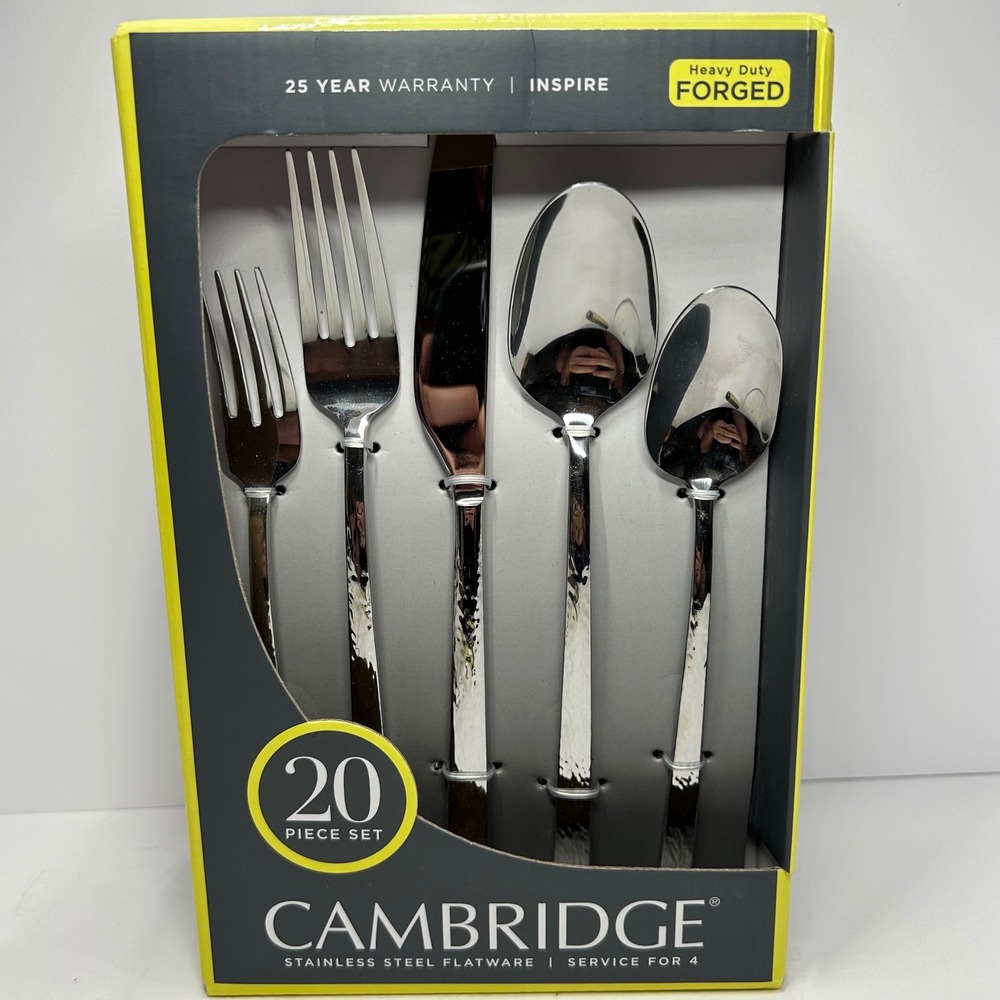 Cambridge Inspire Hammered Stainless Steel Flatware 20 Piece Set Service for 4